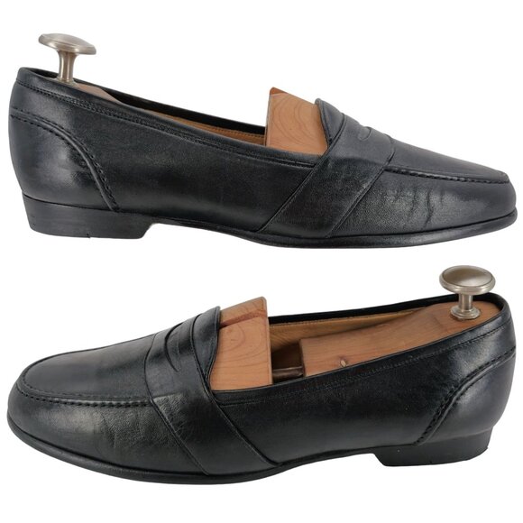 Vintage Bragano Cole Haan Italy Men 11.5 Black Leather Dress Shoes Penny Loafers - Picture 3 of 11